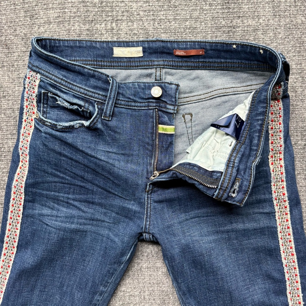 PILCRO ANTHROPOLOGIE Jeans Womens 27 Blue SLIM Boyfriend Crop Embroidered - Picture 3 of 14